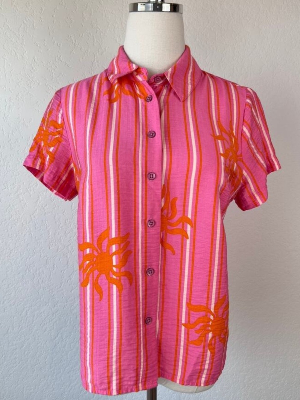 CAbi Pink and Orange Striped Shirt